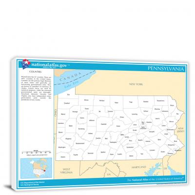 Pennsylvania-National Atlas County Map, 2022 - Canvas Wrap
