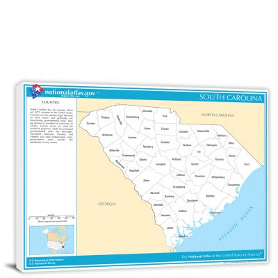 South Carolina-National Atlas County Map, 2022 - Canvas Wrap