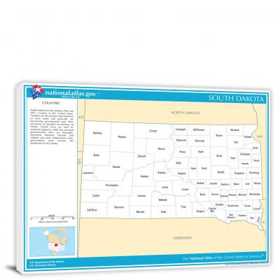 South Dakota-National Atlas County Map, 2022 - Canvas Wrap