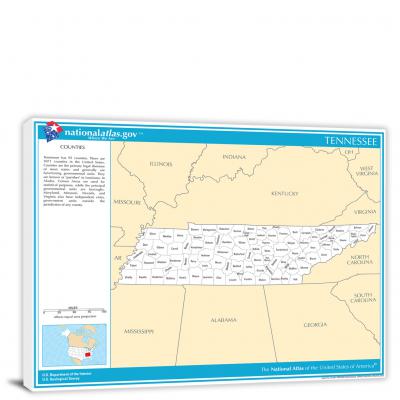 Tennessee-National Atlas County Map, 2022 - Canvas Wrap