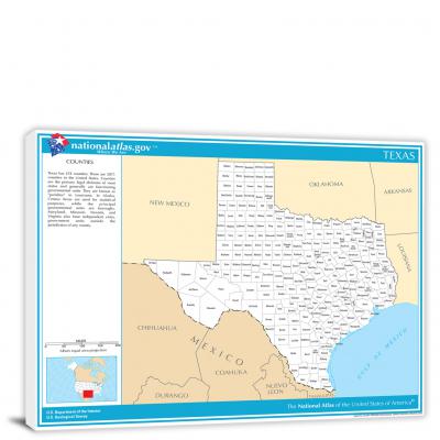 Texas-National Atlas County Map, 2022 - Canvas Wrap