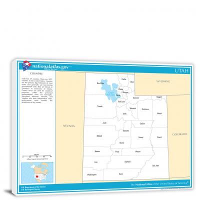 Utah-National Atlas County Map, 2022 - Canvas Wrap