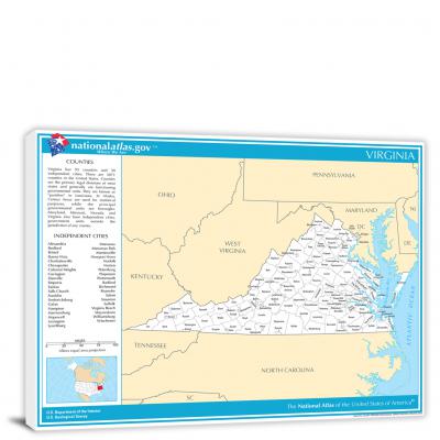 Virginia-National Atlas County Map, 2022 - Canvas Wrap