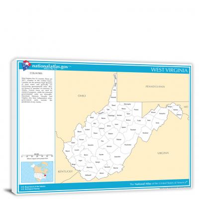 West Virginia-National Atlas County Map, 2022 - Canvas Wrap