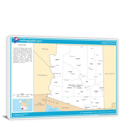 Arizona-National Atlas Counties and Selected Cities Map, 2022 - Canvas Wrap