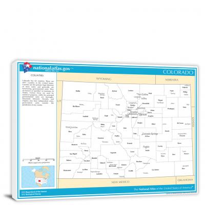Colorado-National Atlas Counties and Selected Cities Map, 2022 - Canvas Wrap