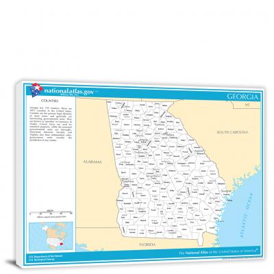 Georgia-National Atlas Counties and Selected Cities Map, 2022 - Canvas Wrap