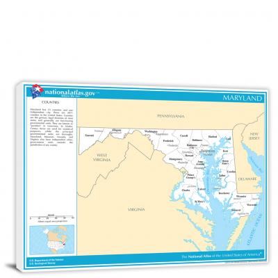 Maryland-National Atlas Counties and Selected Cities Map, 2022 - Canvas Wrap