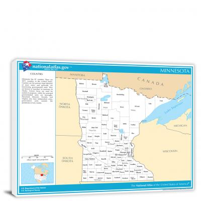 Minnesota-National Atlas Counties and Selected Cities Map, 2022 - Canvas Wrap
