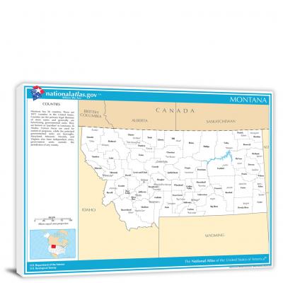 Montana-National Atlas Counties and Selected Cities Map, 2022 - Canvas Wrap