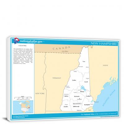 New Hampshire-National Atlas Counties and Selected Cities Map, 2022 - Canvas Wrap