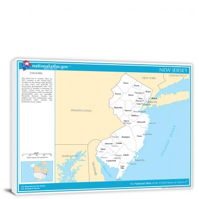 New Jersey-National Atlas Counties and Selected Cities Map, 2022 - Canvas Wrap