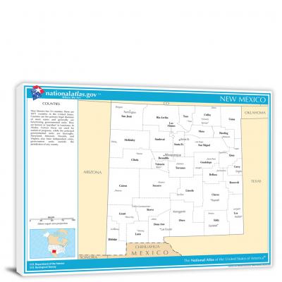 New Mexico-National Atlas Counties and Selected Cities Map, 2022 - Canvas Wrap