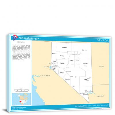 Nevada-National Atlas Counties and Selected Cities Map, 2022 - Canvas Wrap