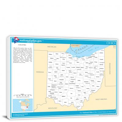 Ohio-National Atlas Counties and Selected Cities Map, 2022 - Canvas Wrap