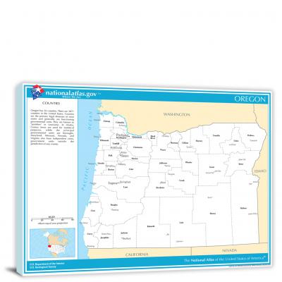 Oregon-National Atlas Counties and Selected Cities Map, 2022 - Canvas Wrap