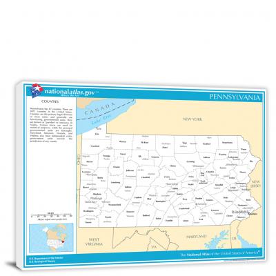 Pennsylvania-National Atlas Counties and Selected Cities Map, 2022 - Canvas Wrap
