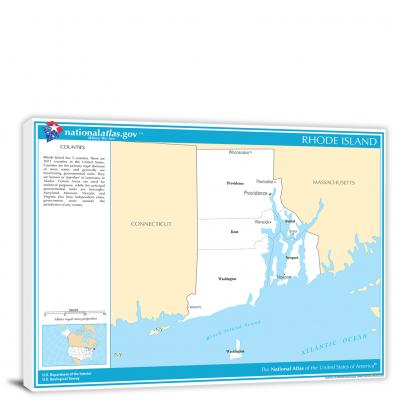 Rhode Island-National Atlas Counties and Selected Cities Map, 2022 - Canvas Wrap