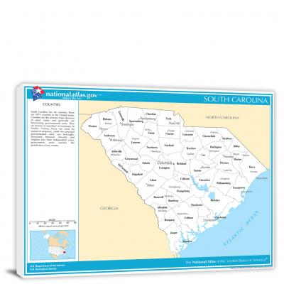 South Carolina-National Atlas Counties and Selected Cities Map, 2022 - Canvas Wrap