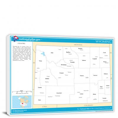 Wyoming-National Atlas Counties and Selected Cities Map, 2022 - Canvas Wrap