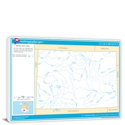 Colorado-National Atlas Rivers and Lakes Map, 2022 - Canvas Wrap