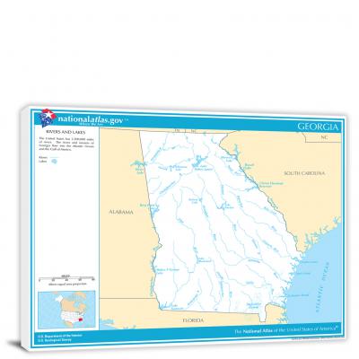 Georgia-National Atlas Rivers and Lakes Map, 2022 - Canvas Wrap