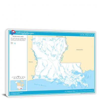 Louisiana-National Atlas Rivers and Lakes Map, 2022 - Canvas Wrap