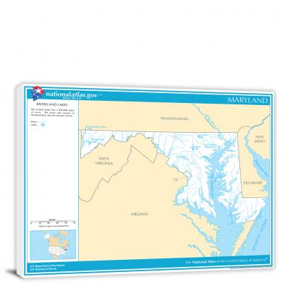Maryland-National Atlas Rivers and Lakes Map, 2022 - Canvas Wrap