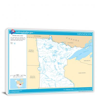 Minnesota-National Atlas Rivers and Lakes Map, 2022 - Canvas Wrap