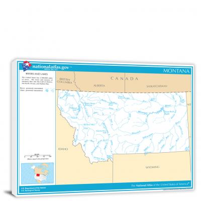 Montana-National Atlas Rivers and Lakes Map, 2022 - Canvas Wrap