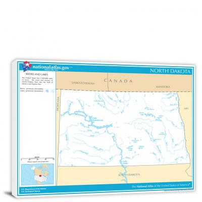 North Dakota-National Atlas Rivers and Lakes Map, 2022 - Canvas Wrap