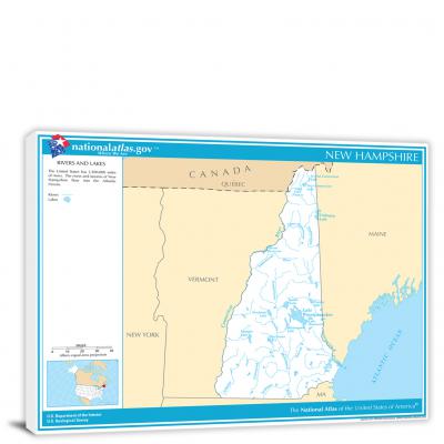 New Hampshire-National Atlas Rivers and Lakes Map, 2022 - Canvas Wrap