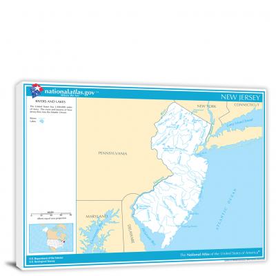 New Jersey-National Atlas Rivers and Lakes Map, 2022 - Canvas Wrap