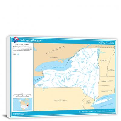 New York-National Atlas Rivers and Lakes Map, 2022 - Canvas Wrap