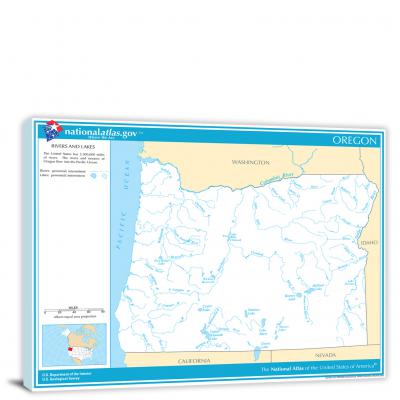 Oregon-National Atlas Rivers and Lakes Map, 2022 - Canvas Wrap