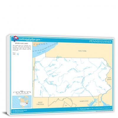 Pennsylvania-National Atlas Rivers and Lakes Map, 2022 - Canvas Wrap