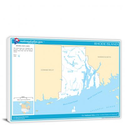 Rhode Island-National Atlas Rivers and Lakes Map, 2022 - Canvas Wrap