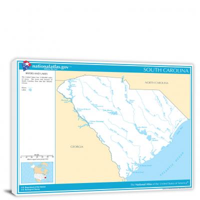South Carolina-National Atlas Rivers and Lakes Map, 2022 - Canvas Wrap