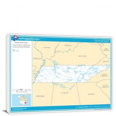 Tennessee-National Atlas Rivers and Lakes Map, 2022 - Canvas Wrap