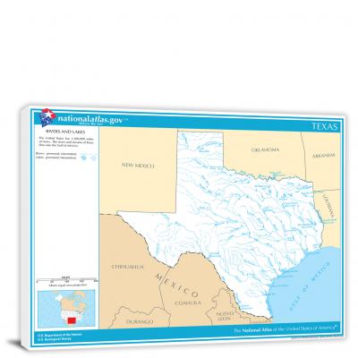 Texas-National Atlas Rivers and Lakes Map, 2022 - Canvas Wrap