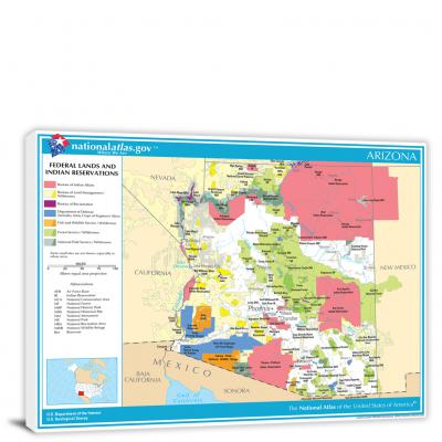 Arizona-National Atlas Federal Lands and Indian Reservations Map, 2022 - Canvas Wrap