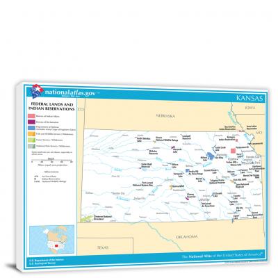 Kansas-National Atlas Federal Lands and Indian Reservations Map, 2022 - Canvas Wrap