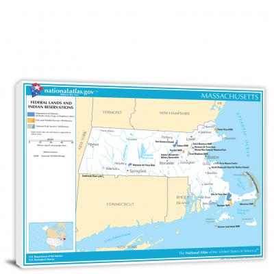 Massachusetts-National Atlas Federal Lands and Indian Reservations Map, 2022 - Canvas Wrap