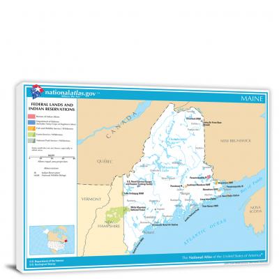 Maine-National Atlas Federal Lands and Indian Reservations Map, 2022 - Canvas Wrap