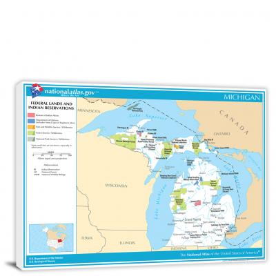 Michigan-National Atlas Federal Lands and Indian Reservations Map, 2022 - Canvas Wrap