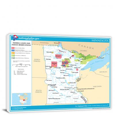 Minnesota-National Atlas Federal Lands and Indian Reservations Map, 2022 - Canvas Wrap