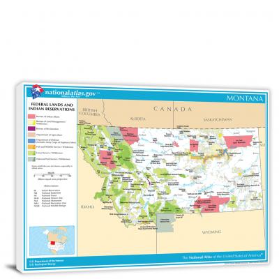 Montana-National Atlas Federal Lands and Indian Reservations Map, 2022 - Canvas Wrap