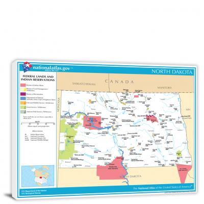 North Dakota-National Atlas Federal Lands and Indian Reservations Map, 2022 - Canvas Wrap