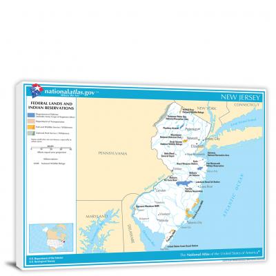 New Jersey-National Atlas Federal Lands and Indian Reservations Map, 2022 - Canvas Wrap