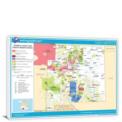New Mexico-National Atlas Federal Lands and Indian Reservations Map, 2022 - Canvas Wrap